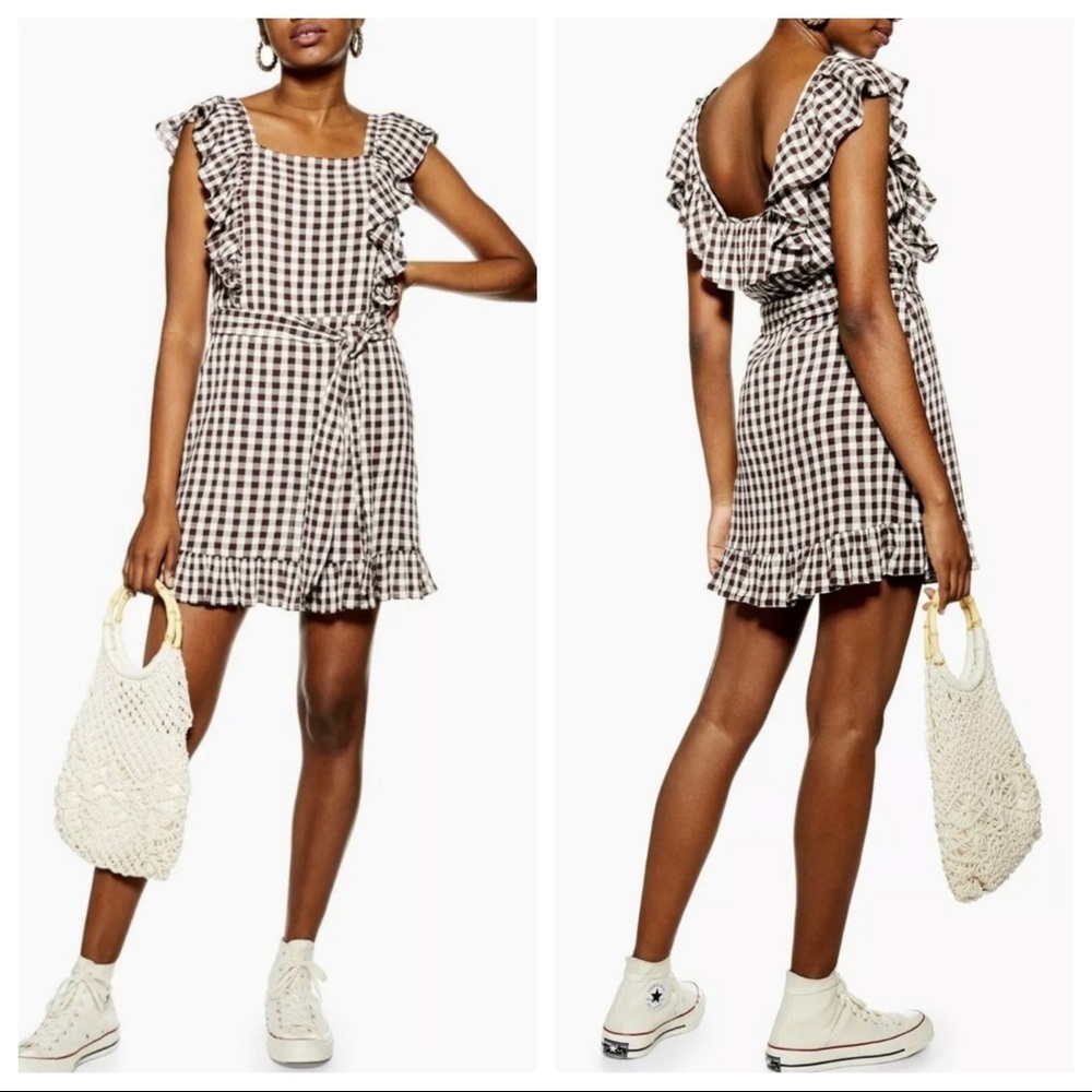 Topshop Gingham Ruffle Mini Dress